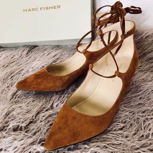 Marc Fisher Women’s Mini Suede Wedges (Camel)